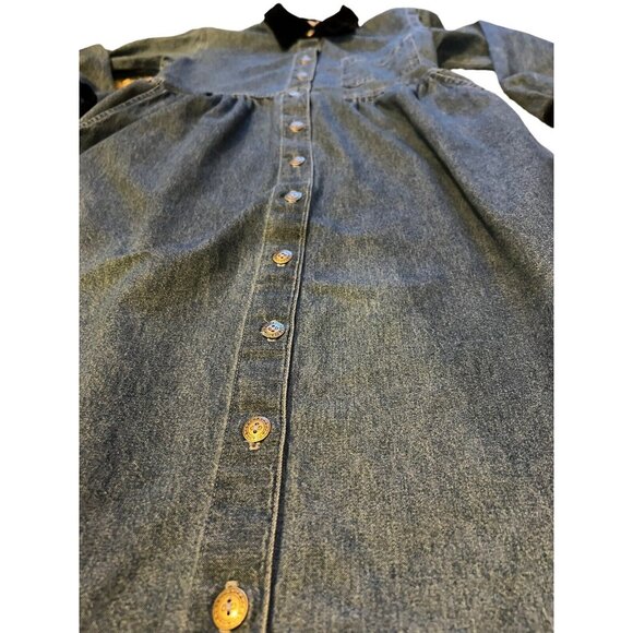 Vintage Elements Spiegel Blue Denim Dress Sz 2P Black Velvet Trim Cotton USA L/S - Picture 9 of 13